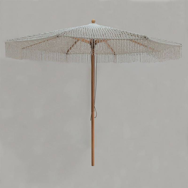 ΟΜΠΡΕΛΑ Ξύλινη 250x250cm, Πλεκτό Μακραμέ Μπεζ Ε-00024576 Ε918,1