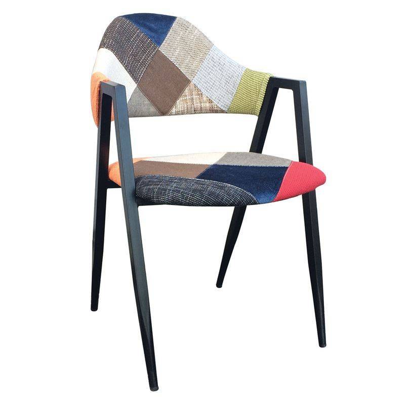 DELTA Πολυθρόνα Μέταλλο Βαφή Μαύρο, Ύφασμα Patchwork Ε-00015599 ΕΜ130