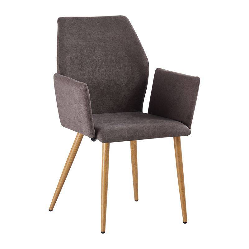 LETO Πολυθρόνα Τραπεζαρίας Κουζίνας, Μέταλλο Βαφή Φυσικό, Ύφασμα Grey Brown Ε-00019233 ΕΜ773,3