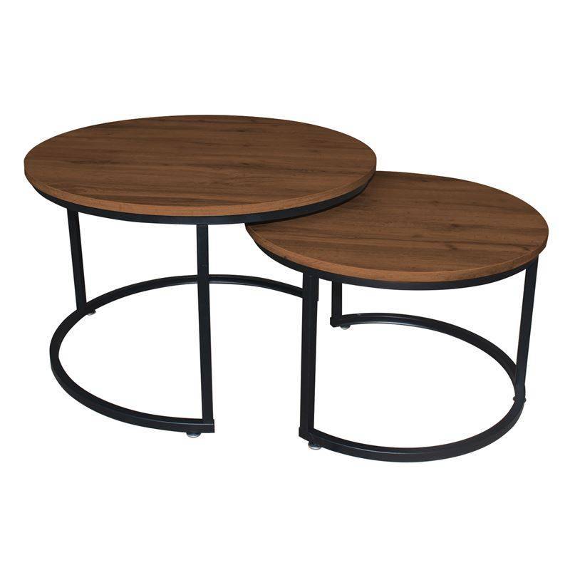 BOZZI Set-2 Τραπεζάκια Σαλονιού-Καθιστικού, Μέταλλο Βαφή Μαύρο, Απόχρωση Καρυδί Ε-00025288 ΕΜ9619,S1