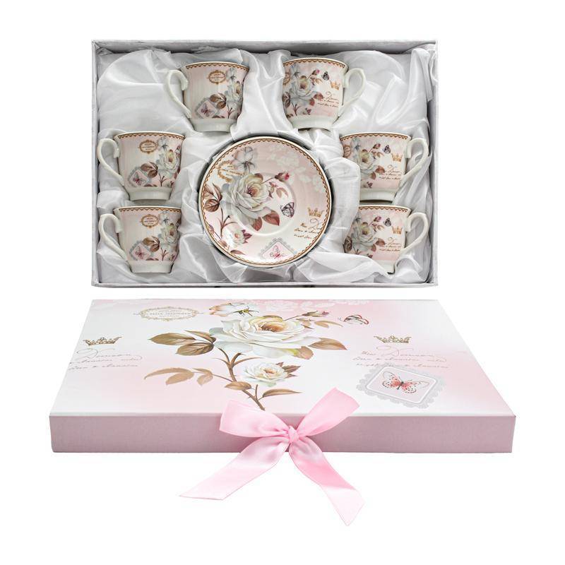 ΚΕΡΑΜΙΚΗ ΚΟΥΠΑ ΤΣΑΓΙΟΥ ΜΕ ΠΙΑΤΑΚΙ ΣΕΤ 6 ΤΕΜ ΣΕ ΚΟΥΤΙ Fylliana FL906008 FLORAL 8.5x5.5εκ