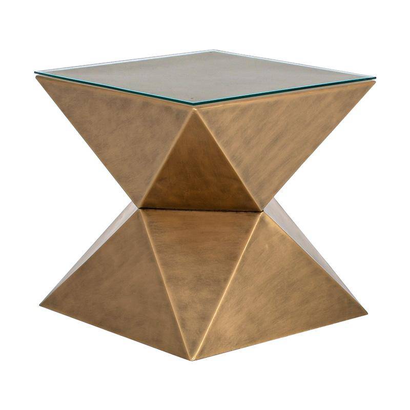 ΜΕΤΑΛΛΙΚΟ ΤΡΑΠΕΖΑΚΙ ΣΑΛΟΝΙΟΥ ΣΕ ΣΧΗΜΑ ΠΥΡΑΜΙΔΑ ΜΕ ΓΥΑΛΙ Fylliana FL0161 ΧΡΥΣΟ 47x52εκ