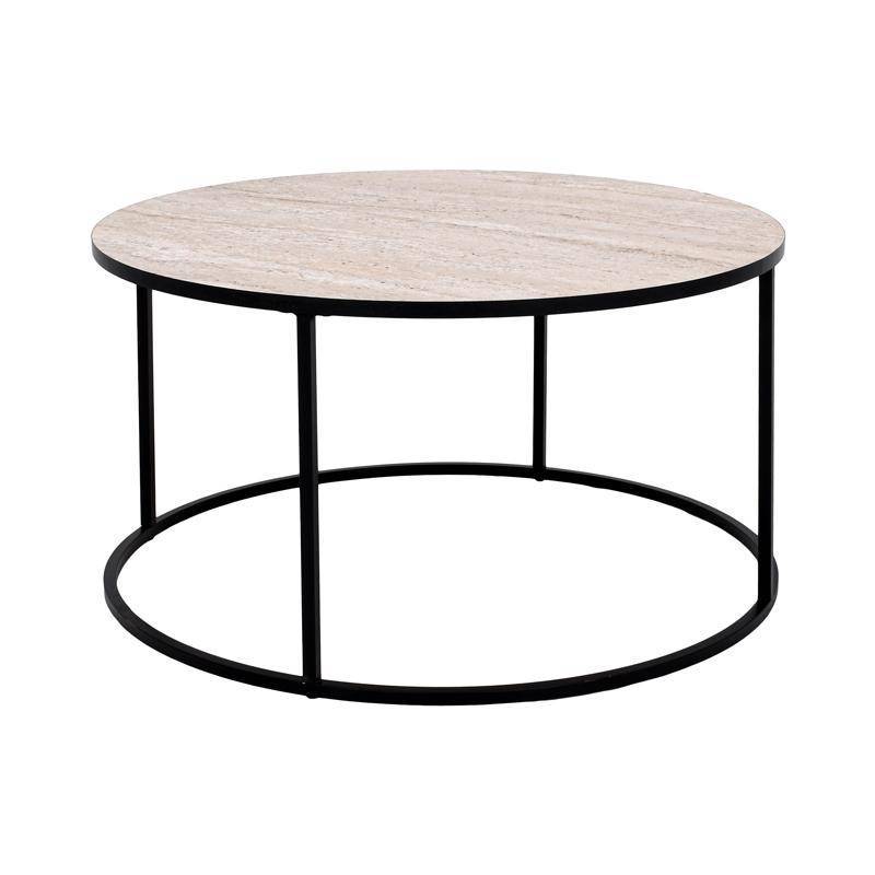 ΣΤΡΟΓΓΥΛΟ ΤΡΑΠΕΖΑΚΙ ΣΑΛΟΝΙΟΥ Fylliana FL49 ΜΠΕΖ ΜΕ ΜΕΤΑΛΛΙΚΗ ΜΑΥΡΗ ΒΑΣΗ 80x44εκ