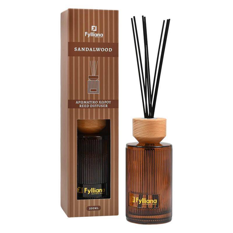 ΑΡΩΜΑΤΙΚΟ ΧΩΡΟΥ Sandalwood ΓΥΑΛΙΝΟ ΜΠΟΥΚΑΛΑΚΙ ΜΕ STICKS Fylliana FL25241 ΣΕ ΣΥΣΚΕΥΑΣΙΑ ΔΩΡΟΥ ΚΑΦΕ ΧΡΩΜΑ 500ml
