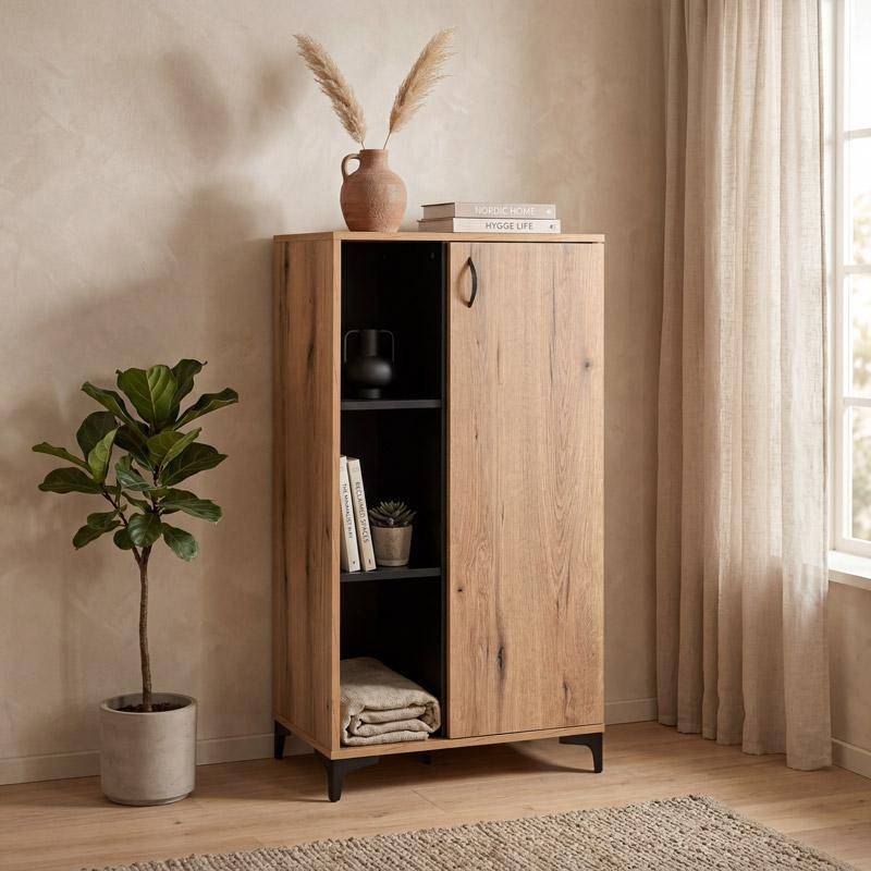ΒΙΤΡΙΝΑ Fylliana Alba ARTISAN OAK-ΜΑΥΡΟ 68x40x134εκ