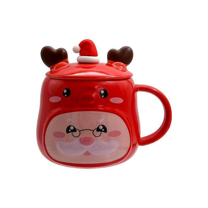 ΧΡΙΣΤΟΥΓΕΝΝΙΑΤΙΚΗ ΚΕΡΑΜΙΚΗ ΚΟΥΠΑ ME ΚΑΠΑΚΙ SANDA DEER 1/2 Fylliana FL574  ΚΟΚΚΙΝΟ ΡΟΖ 13x11εκ