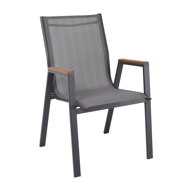 VIRNA Πολυθρόνα Κήπου Βεράντας, Μέταλλο Βαφή Ανθρακί Textilene Γκρι,Polywood Φυσικό Ε-00024839 Ε6798,1