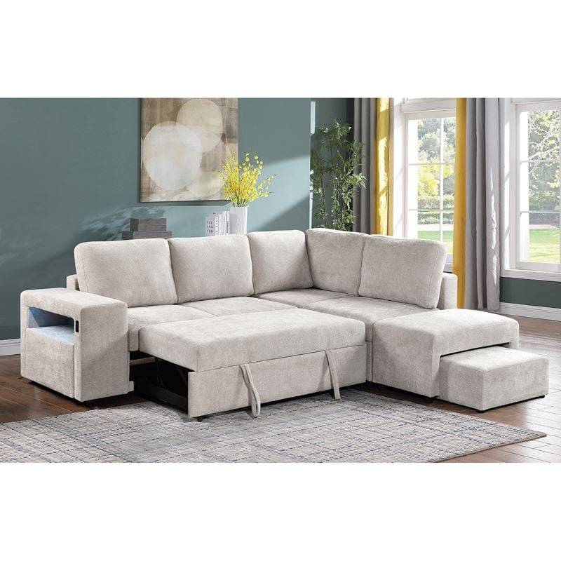 FLEXY Καναπές Αριστερή Γωνία - Κρεβάτι, με Χώρους Αποθήκευσης φωτιζόμενο, Ύφασμα Μπεζ Ε-00026664 Ε9503,10