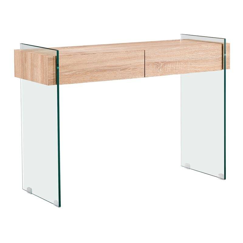 GLASSER Wood Κονσόλα Διάφανο Γυαλί 12mm - με Συρτάρια Απόχρωση Δρυς Ε-00025635 ΕΜ841,1