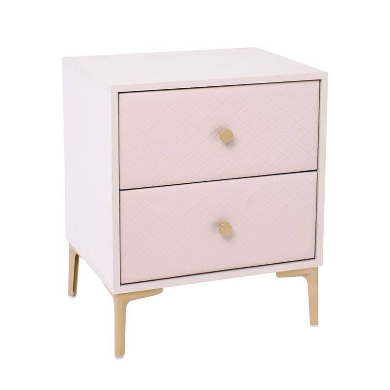 LANA Κομοδίνο με 2 Συρτάρια, Απόχρωση Εκρού, με πρόσοψη Pu Καπιτονέ Ε-00026066 Ε7503,1