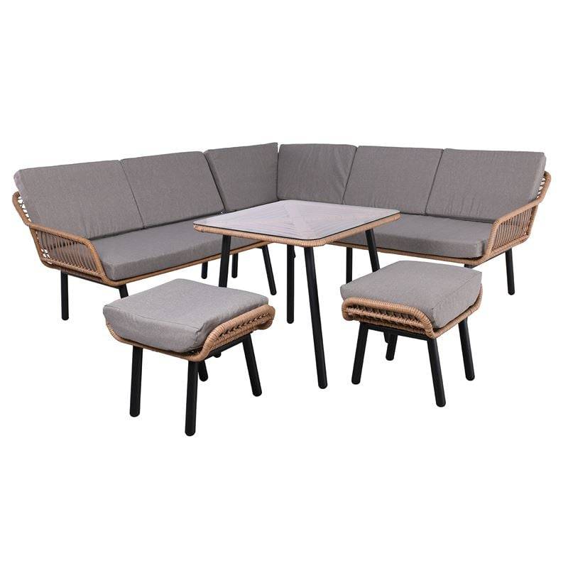 SALSA CORNER Σαλόνι-Καθιστικό: Τραπέζι + Καναπές Γωνία + 2 Σκαμπό, Μέταλλο-Wicker Φυσικό Ε-00025938 Ε2801