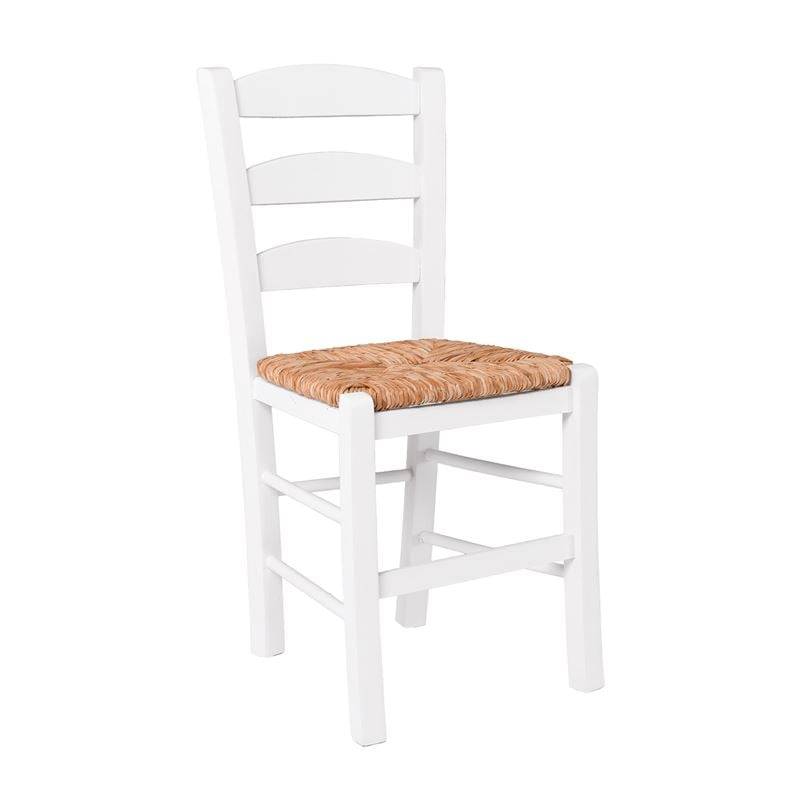 ΣΚΥΡΟΣ Καρέκλα Οξιά Βαφή Εμποτισμού Λάκα Άσπρο, Κάθισμα Ψάθα Ρ-00026700 Ρ930,Ε8