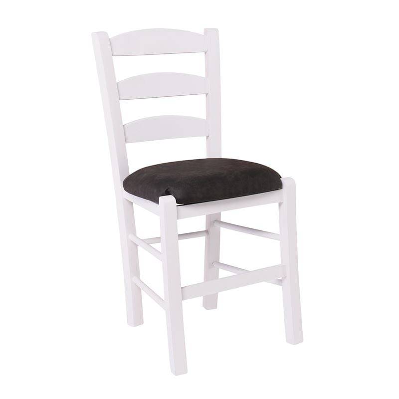 ΣΚΥΡΟΣ Καρέκλα Οξιά Βαφή Εμποτισμού Λάκα Άσπρο, Κάθισμα Suede Ανθρακί Ρ-00026811 Ρ930,Ε8Τ2