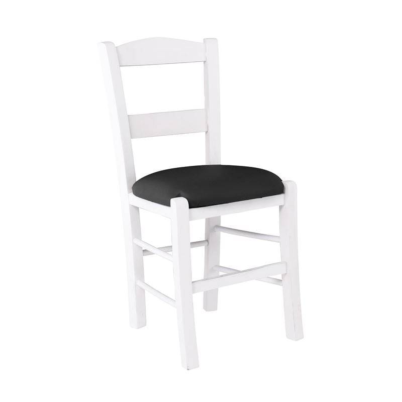 ΣΥΡΟΣ Καρέκλα Οξιά Βαφή Εμποτισμού Λάκα Άσπρο, Κάθισμα Pu Μαύρο Ρ-00026094 Ρ950,Ε8Τ