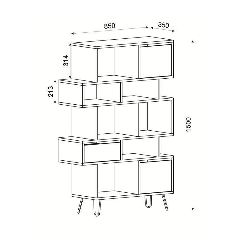 ΒΙΒΛΙΟΘΗΚΗ-ΡΑΦΙΕΡΑ Enola GREY OAK-BLACK 85Χ35Χ150 FYLLIANA