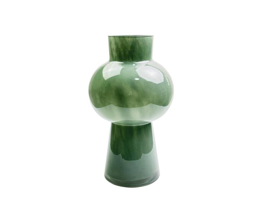 Βάζο γυαλ. γαλακτ.πράσινο με πόδι Φ17,5Η30cm