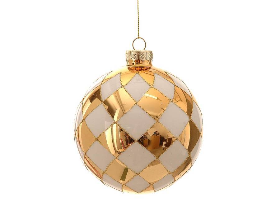 Μπάλα γυάλινη χρυσή/λευκή checkers Φ12cm
