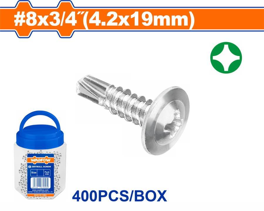 WADFOW ΛΑΜΑΡΙΝΟΒΙΔΑ ΑΥΤΟΔ/ΤΗ ΓΑΛΒ. WAFFER 8 X 3/4 / 4.2 Χ 19mm 400TEM ΣΕ ΠΛΑΣΤΙΚΟ ΒΑΖΑΚΙ (WXS3T12)