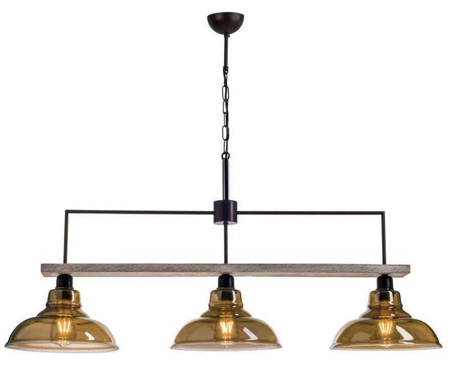 Φωτιστικό Πολύφωτο 3φ Ξύλο/Μέταλλο μαύρο/Γυαλί Ε27