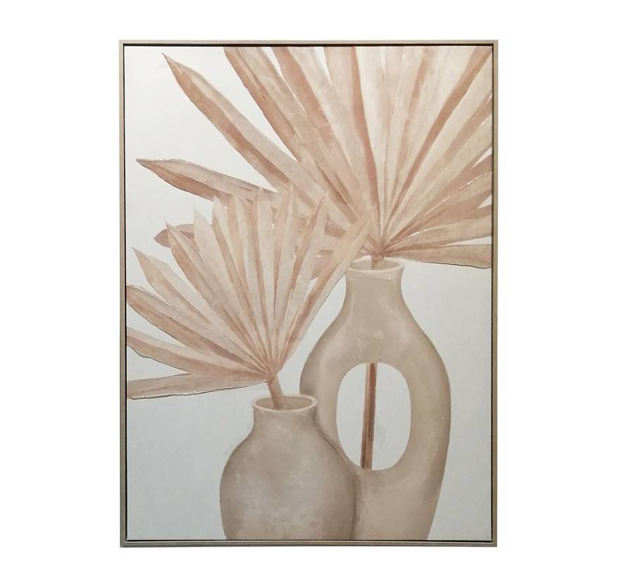 Ελαιοτυπία σε καμβά με φύλλα αρεκα,76x100cm PI352