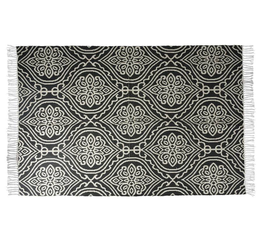 Χαλί με κρόσσι με τύπωμα Damask σχδ.,μαύρο 180x120cm HE239
