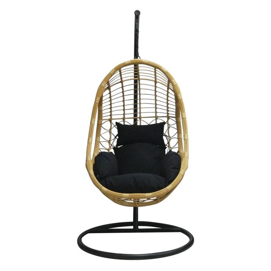 SALSA Κρεμαστή Πολυθρόνα, Wicker Φυσικό, Μέταλλο Βαφή Μαύρο, Μαξιλάρι Μαύρο Ε-00020408 Ε6768,1