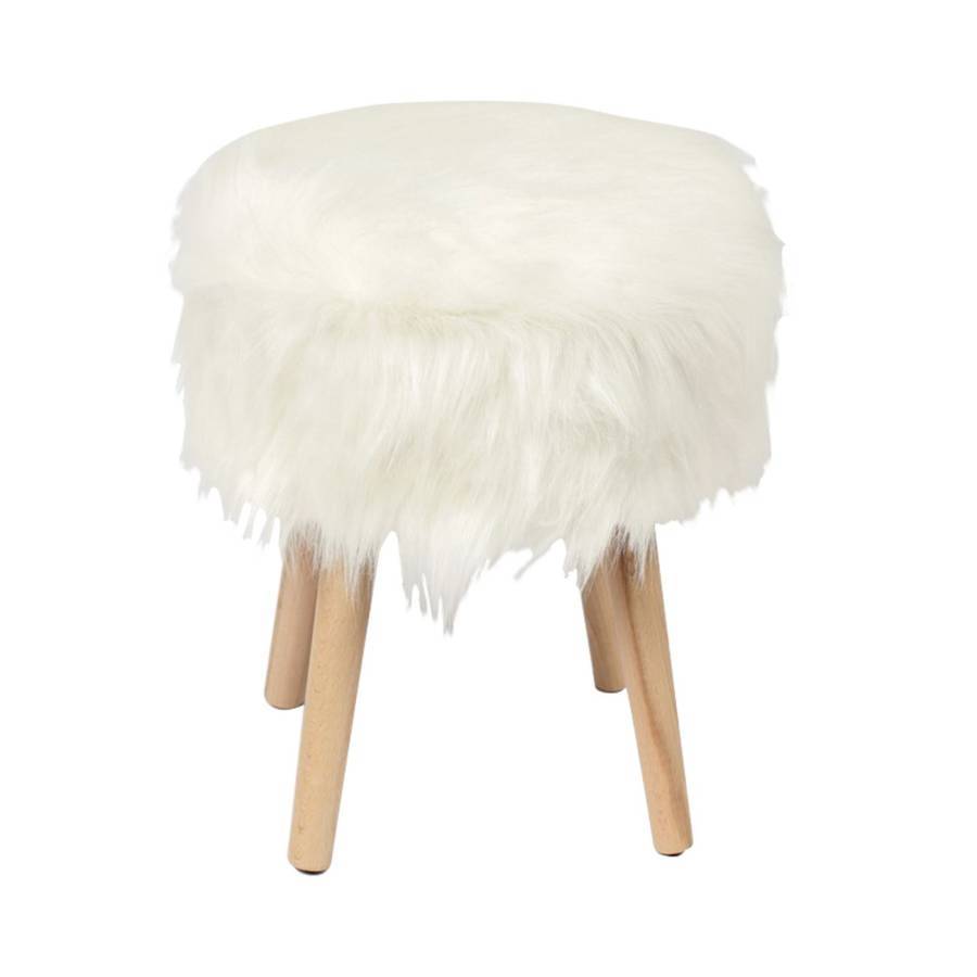 JAMO Αποθηκευτικό Σκαμπό Βοηθητικό, Συνθετική Γούνα Άσπρο, Πόδια Φυσικό. Ε-00021608 Ε7033,1