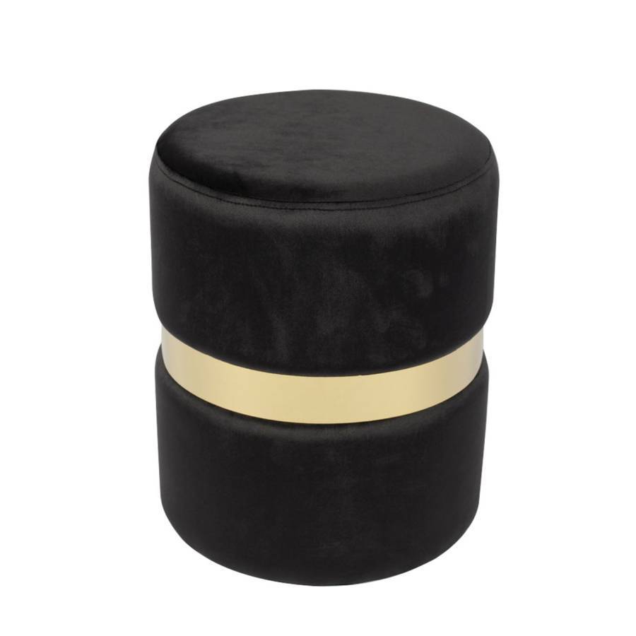 TOMMY Σκαμπό Βοηθητικό, Χρώμιο Χρυσό, Ύφασμα Velure Απόχρωση Μαύρο Ε-00021623 Ε7037,1