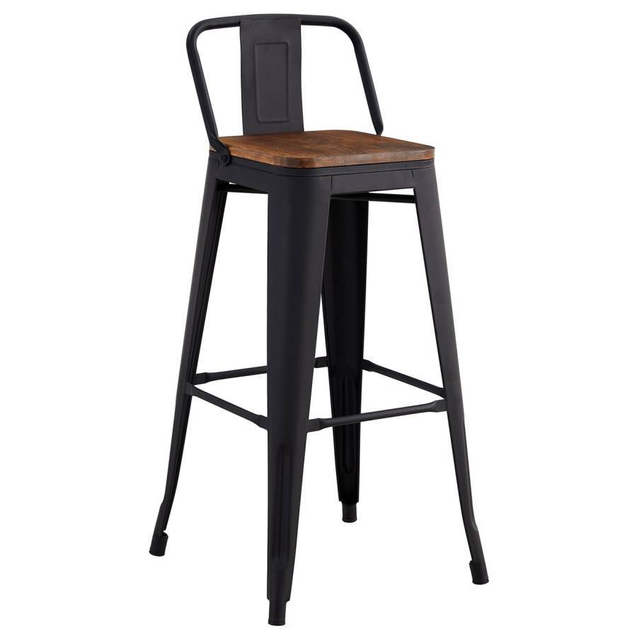 RELIX Wood Σκαμπό Bar με Πλάτη,Μέταλλο Βαφή Μαύρο Extra Matte, Απόχρωση Ξύλου Dark Oak Ε-00023970 Ε5208,1ΜW