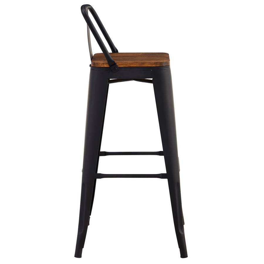 RELIX Wood Σκαμπό Bar με Πλάτη,Μέταλλο Βαφή Μαύρο Extra Matte, Απόχρωση Ξύλου Dark Oak Ε-00023970 Ε5208,1ΜW