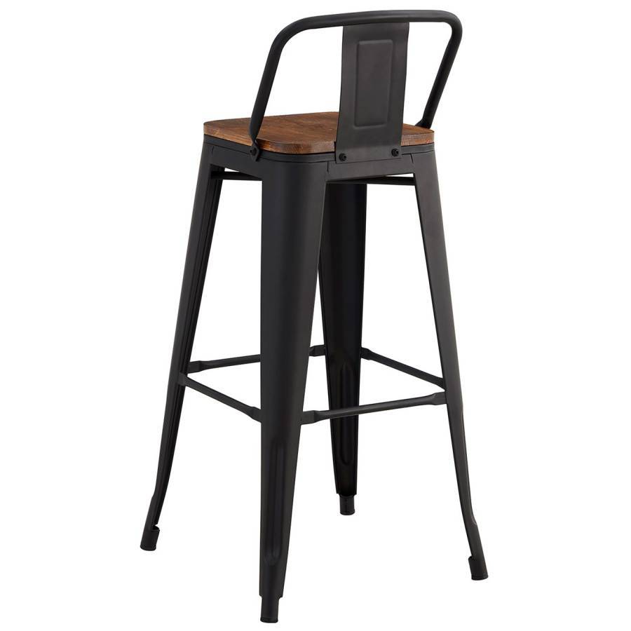 RELIX Wood Σκαμπό Bar με Πλάτη,Μέταλλο Βαφή Μαύρο Extra Matte, Απόχρωση Ξύλου Dark Oak Ε-00023970 Ε5208,1ΜW