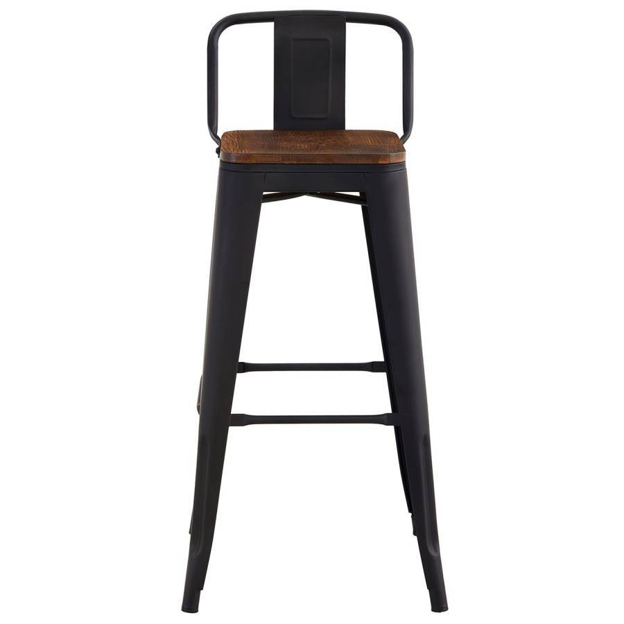 RELIX Wood Σκαμπό Bar με Πλάτη,Μέταλλο Βαφή Μαύρο Extra Matte, Απόχρωση Ξύλου Dark Oak Ε-00023970 Ε5208,1ΜW