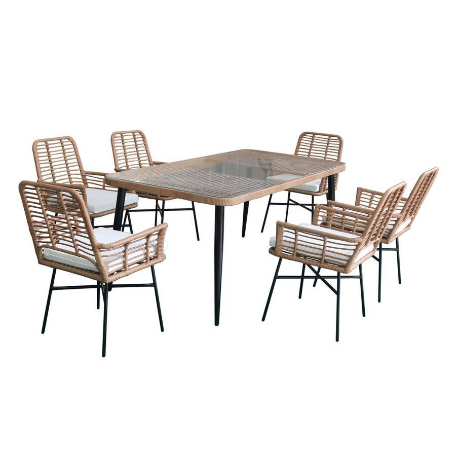 SALSA Τραπεζαρία Κήπου:Μέταλλο Βαφή Μαύρο, Wicker Φυσικό: 6 Πολυθρόνες+Τραπέζι, Μαξ.Άσπρο Ε-00024543 Ε280,S1