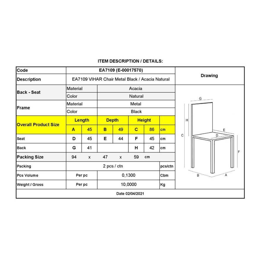 VIHAR Καρέκλα Ξύλο Ακακία Φυσικό Ε-00017570 ΕΑ7109