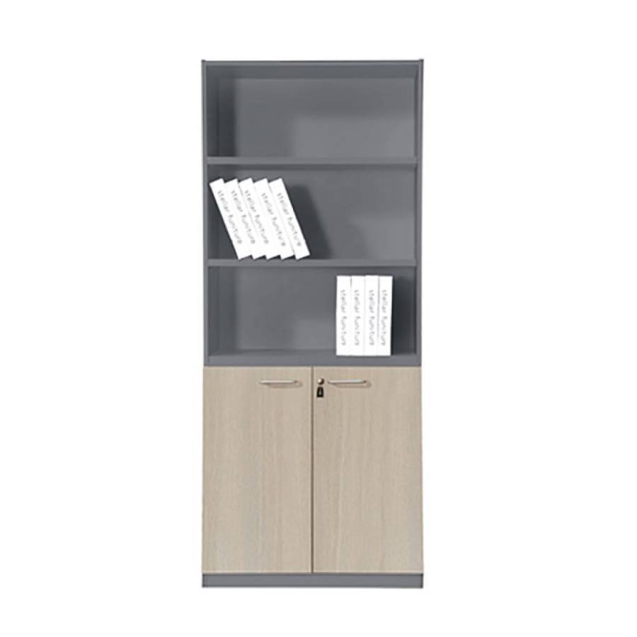 PROGRESS Βιβλιοθήκη Γραφείου, 3 Ράφια, Ντουλάπι Δίφυλλο με 2 Ράφια, Απόχρωση Elm - Grey Ε-00022199 ΕΟ817