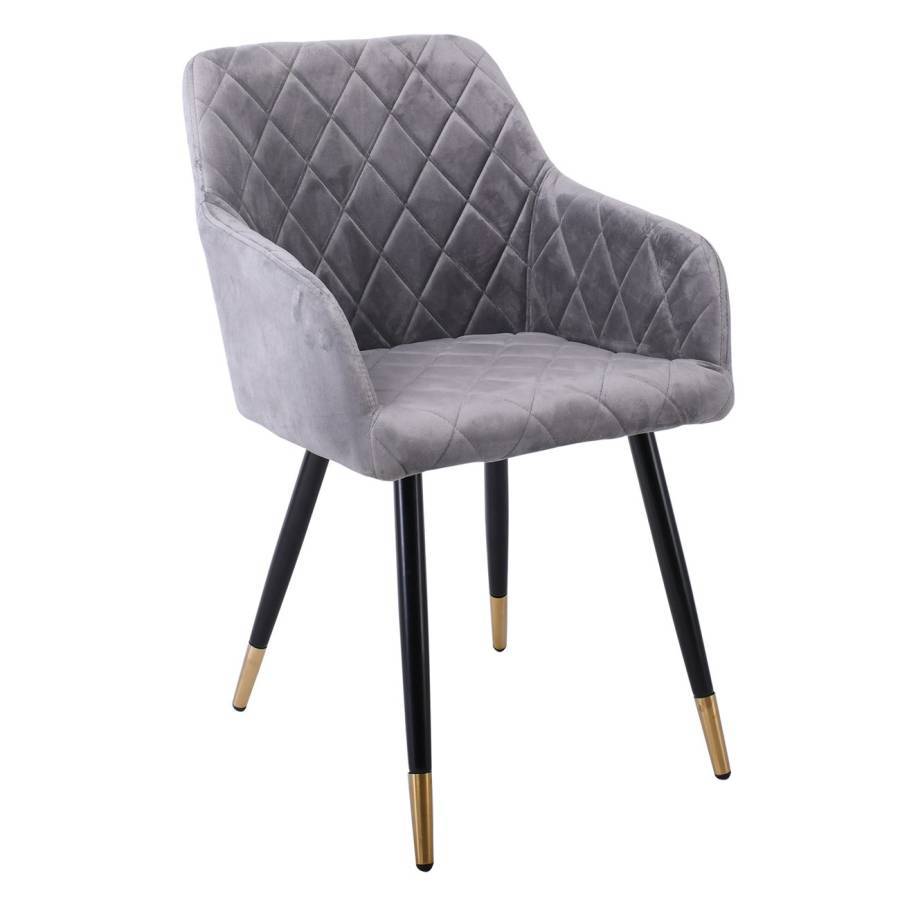 RENA Πολυθρόνα Μέταλλο Βαφή Μαύρο, Ύφασμα Velure, Απόχρωση Γκρι Ε-00024370 ΕΜ785,2