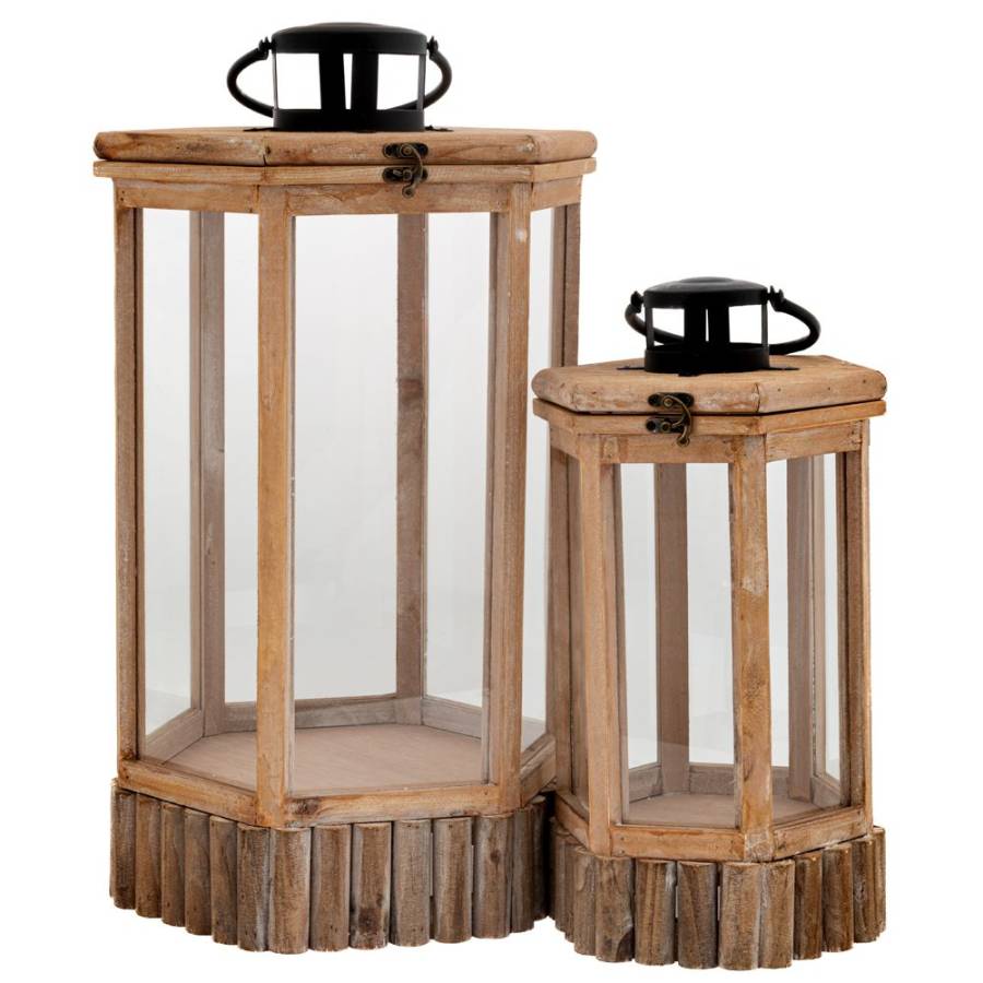 ΣΕΤ 2 ΦΑΝΑΡΙ ΑΝΟΙΧΤΟ ΚΑΦΕ ΞΥΛΙΝΟ ΕΞΑΓΩΝΟ ΜΕ ΜΑΥΡΟ ΧΕΡΟΥΛΙ 33Χ28,5Χ56  22,5Χ19,5Χ40ΕΚ