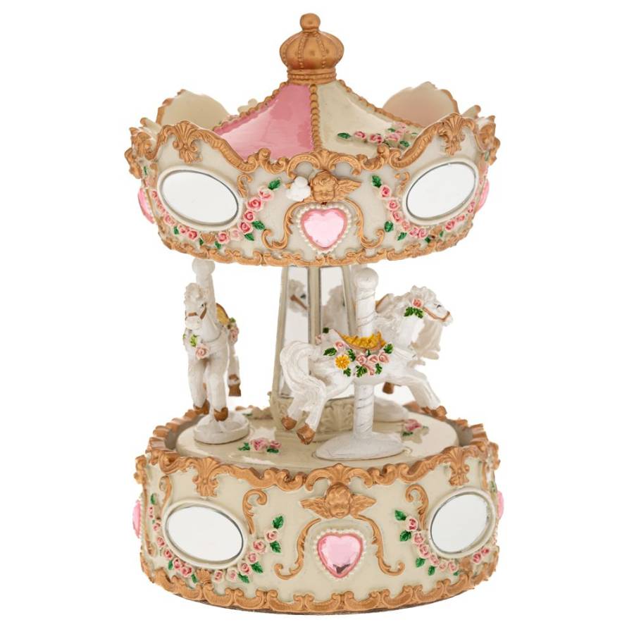 ΛΕΥΚΟ ΧΡΥΣΟ ΠΕΡΙΣΤΡΕΦΟΜΕΝΟ ΚΟΥΡΔΙΣΤΟ ΚΑΡΟΥΖΕΛ ΜΕ 3 ΑΛΟΓΑΚΙΑ ΚΑΙ ΜΟΥΣΙΚΗ 11,5Χ11,5Χ16ΕΚ