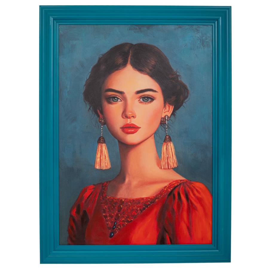 ΠΙΝΑΚΑΣ ΧΕΙΡΟΠΟΙΗΤΟΣ ΜΕ ΓΥΝΑΙΚΑ ΣΕ ΜΠΛΕ ΚΟΡΝΙΖΑ 87Χ117ΕΚ (70X100)