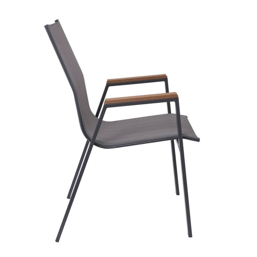 VIRNA Πολυθρόνα Κήπου Βεράντας, Μέταλλο Βαφή Ανθρακί Textilene Γκρι,Polywood Φυσικό Ε-00024839 Ε6798,1