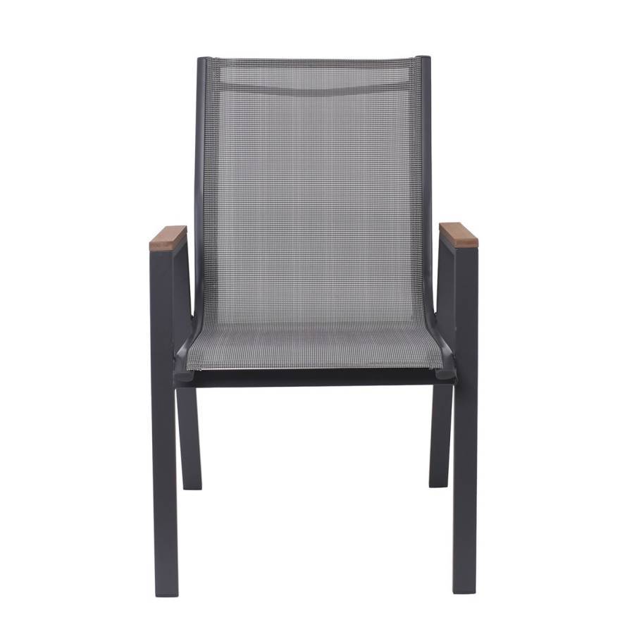 VIRNA Πολυθρόνα Κήπου Βεράντας, Μέταλλο Βαφή Ανθρακί Textilene Γκρι,Polywood Φυσικό Ε-00024839 Ε6798,1