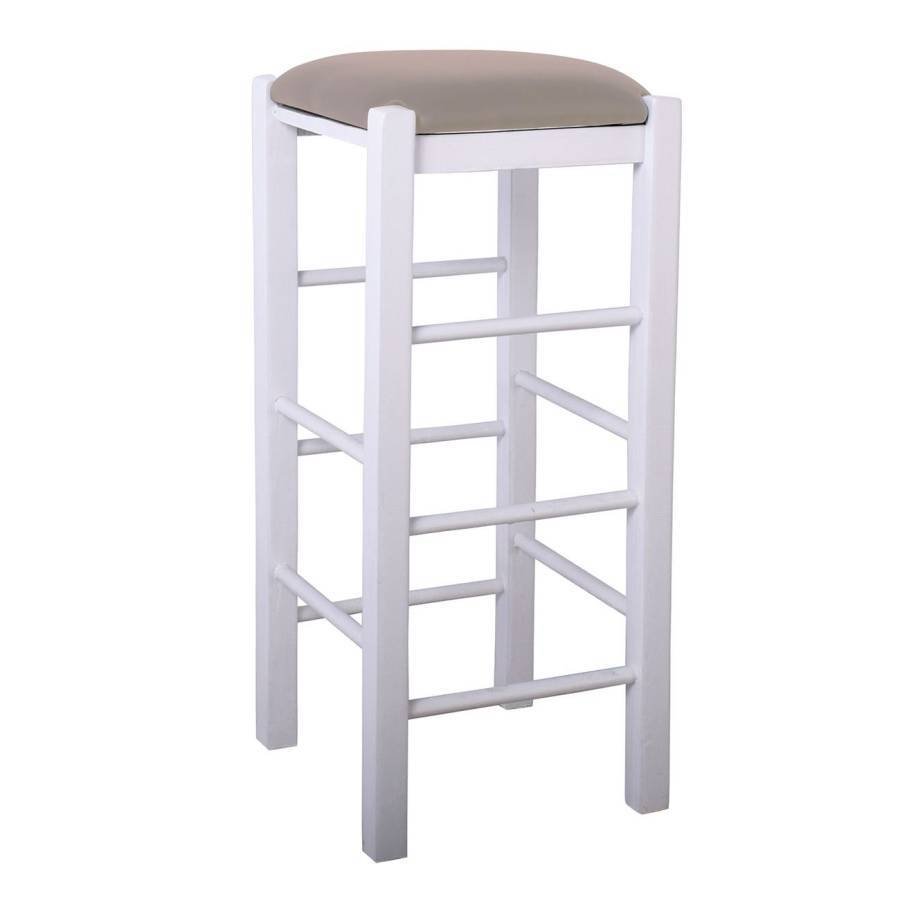 ΤΑΒΕΡΝΑΣ Σκαμπό BAR, Οξιά Βαφή Εμποτισμός Λάκα Άσπρο, Κάθισμα Pu Cappuccino Ρ-00024768 Ρ977,Ε8Τ1