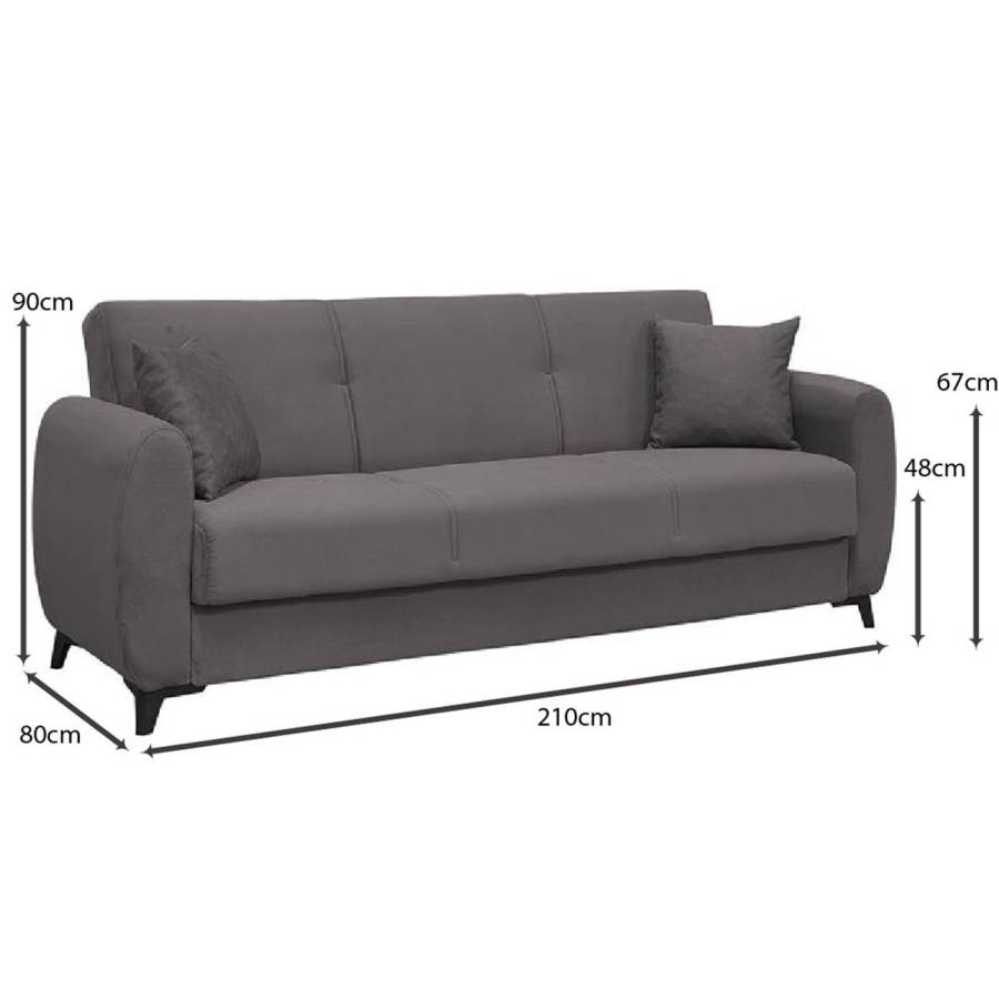 DARIO Καναπές - Κρεβάτι Σαλονιού - Καθιστικού, 3Θέσιος Ύφασμα Γκρι Ε-00024815 Ε9931,4