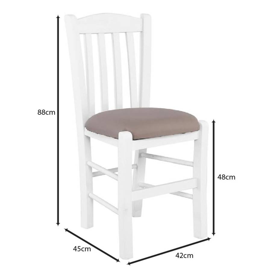 CASA Καρέκλα Οξιά Βαφή Εμποτισμού Άσπρο, Κάθισμα Pu Cappuccino Ρ-00024646 Ρ966,Ε8Τ1