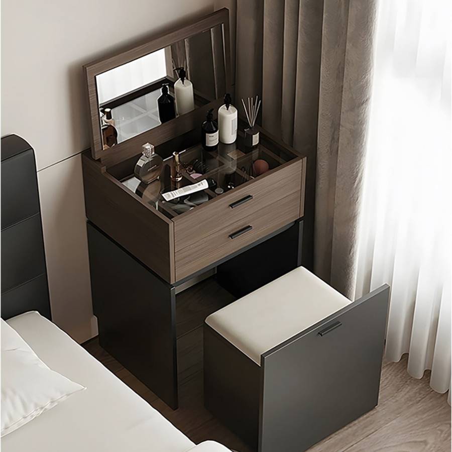 VANITY Τουαλέτα με ενσωματωμένο Καθρέπτη & Σκαμπό Απόχρωση Sonoma Oak-Grey Ε-00025619 Ε7353,1