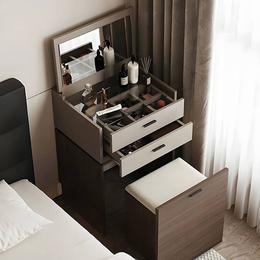 VANITY Τουαλέτα με ενσωματωμένο Καθρέπτη & Σκαμπό Απόχρωση Sonoma Oak-Cream Ε-00025620 Ε7353,2