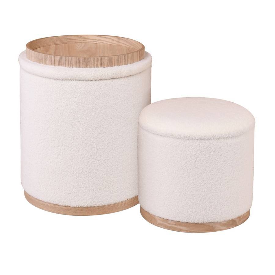 MATIC Set-2 Σκαμπό-Τραπεζάκι με Αποθηκευτικό Χώρο, Teddy Ύφασμα Εκρού Ε-00025929 Ε70401