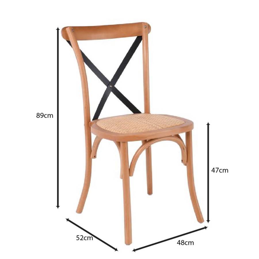 DESTINY Καρέκλα Metal Cross Τραπεζαρίας Οξιά Φυσικό, Κάθισμα Ψάθα, Στοιβαζόμενη Ε-00026045 Ε7020,C