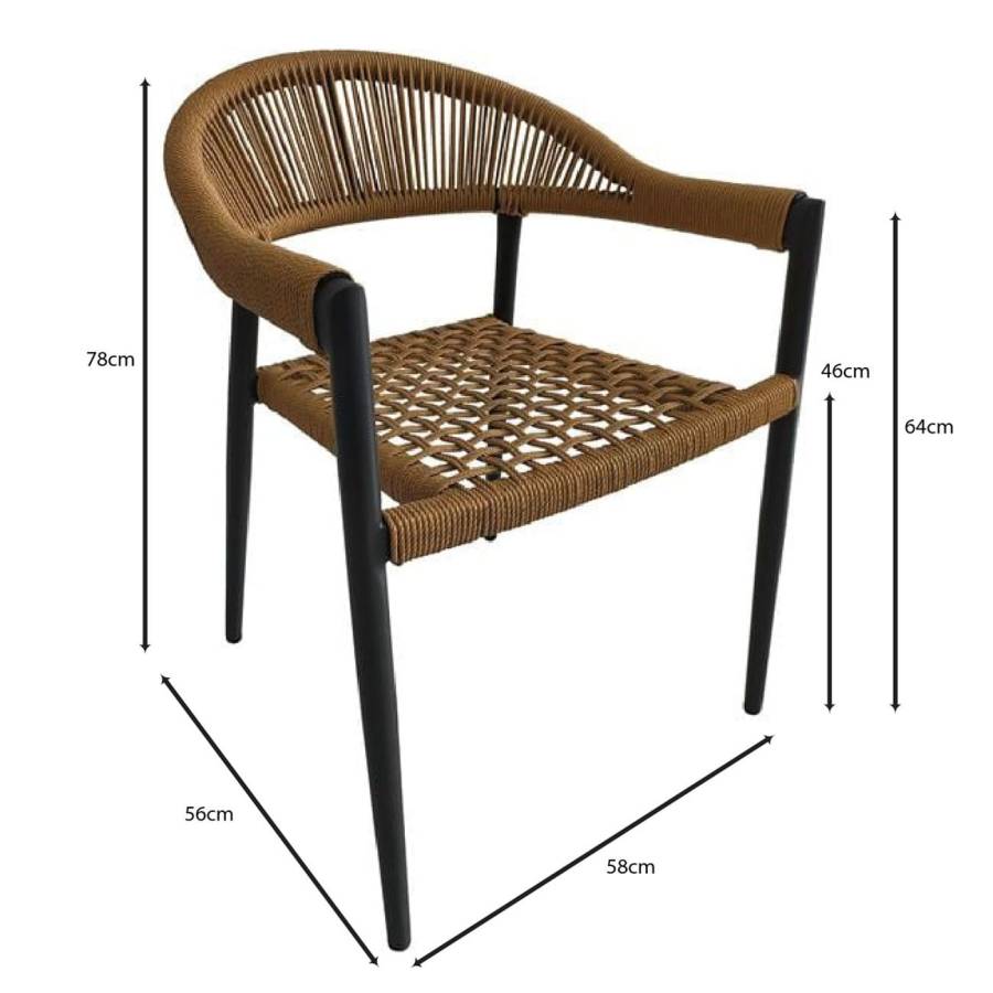 MADISON Πολυθρόνα Βεράντας- Κήπου, ALU Ανθρακί, Rope Wicker Φυσικό, Στοιβαζόμενη Ε-00026075 Ε6724,1