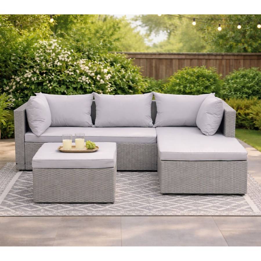 CORNER Set Wicker, Γωνία με Σκαμπό, Απόχρωση Ανοιχτό Γκρι Αναστρέψιμη Γωνία Ε-00026123 Ε6628,1